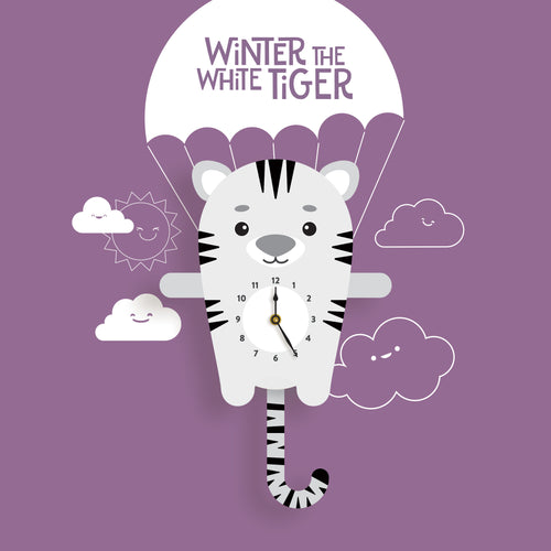White Tiger Wall Clock with pendulum tail - Oddly Wild