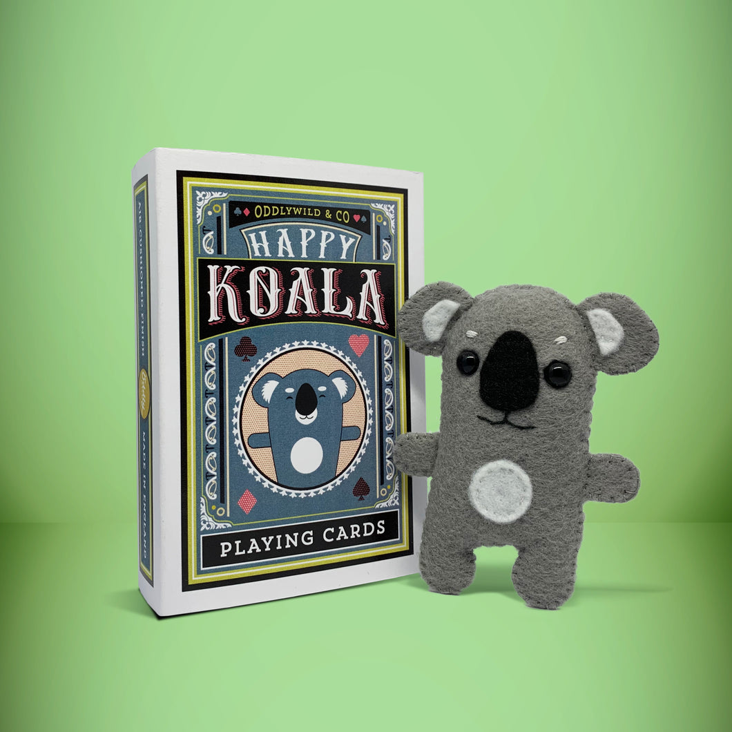 Mini grey koala felt toy that comes in its own bespoke matchbox. Complete with pillow and bedding - perfect for tucking in at night time. Your little friend also comes with an adoption certificate, collectible playing card, and thank you card.