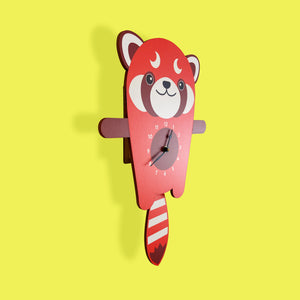 Red Panda Wall Clock with pendulum tail - Oddly Wild