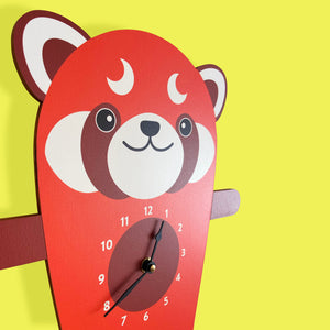 Red Panda Wall Clock with pendulum tail - Oddly Wild