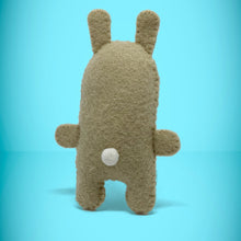 Load image into Gallery viewer, Back view of bunny rabbit toy. Why not adopt a cute little friend? Handmade with love this small felt rabbit comes with its own adoption certificate and thank you card. There are many different animals to collect and each comes with their own collectible playing card