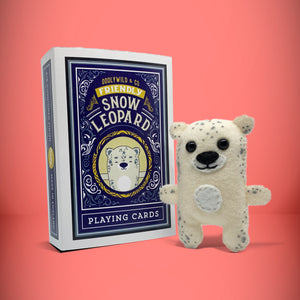 Mini snow leopard felt toy that comes in its own bespoke matchbox. Complete with pillow and bedding - perfect for tucking in at night time. Your little friend also comes with an adoption certificate, collectible playing card, and thank you card.