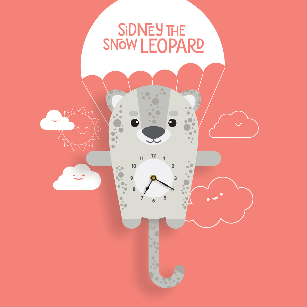 Snow Leopard Wall Clock with pendulum tail - Oddly Wild